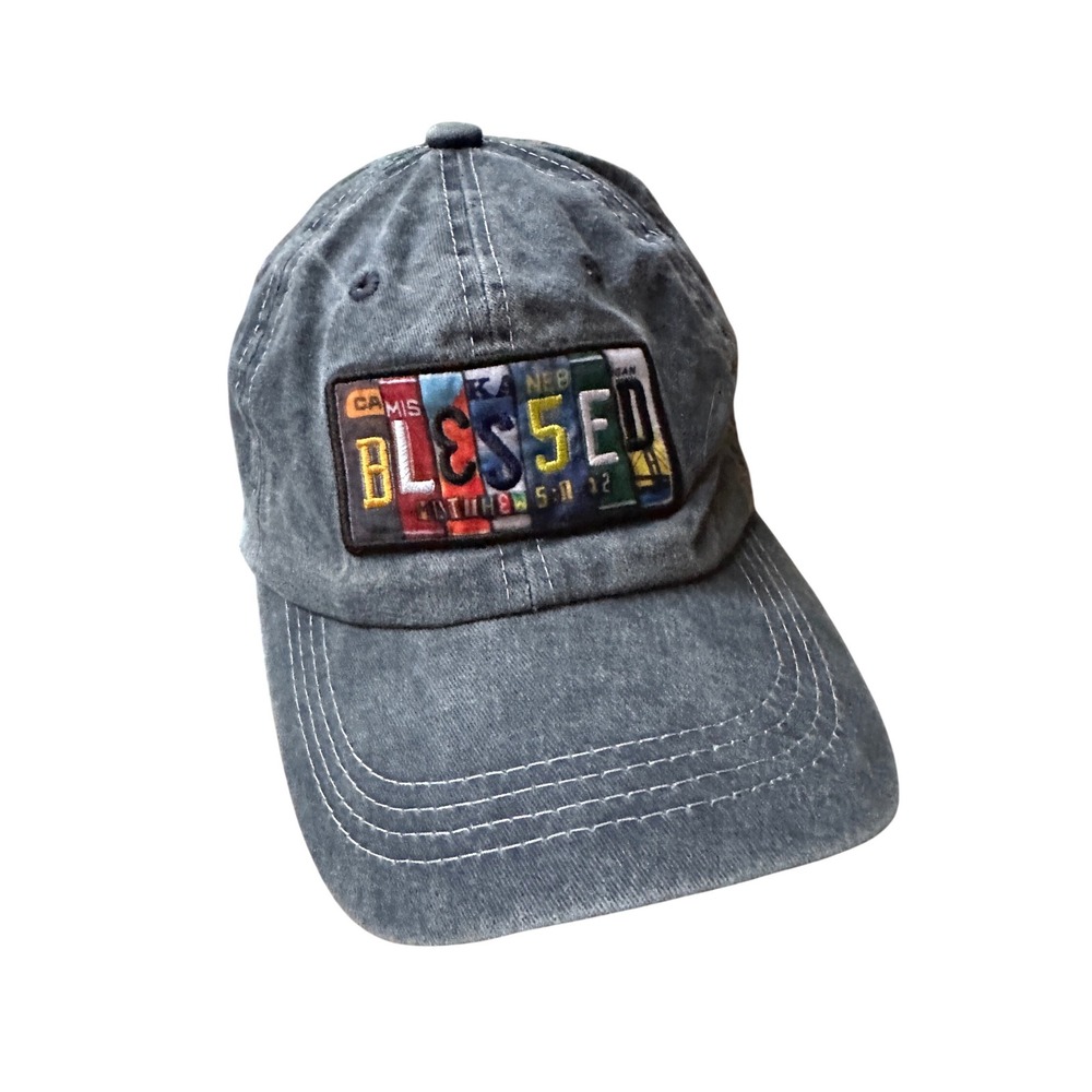 Blessed Hat OS Gray License Plate Patch Vintage Faith Baseball Cap